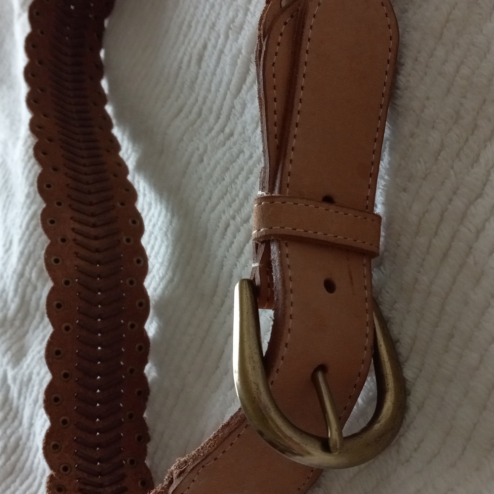 Nordstrom ANOTHER LINE Tan Leather Studded Buckle Belt Sz L 37” L